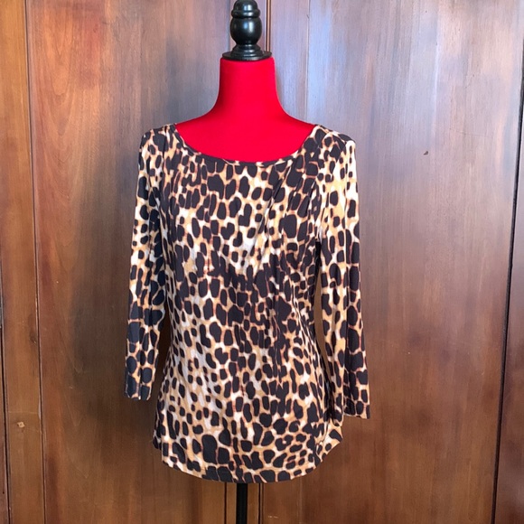 St. John Nordstrom Leopard Jersey with Shoulder Pleating M/L - Picture 1 of 15